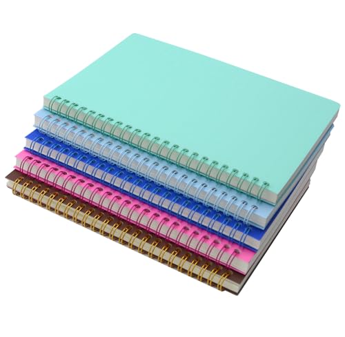 Yansanido Spiral Notebook, 5 Pcs A5 Waterproof Softcover 8mm Ruled 80 Sheets/160 Pages Journals for Study and Notes (light)