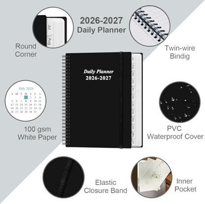 Daily Planner 2026-2027 Full Page Per Day- 2026-2027 Daily & Monthly Planner from July 2026 to June 2027, Day Planner 2026-27 with 12 Months Tabs, 8.5" x 11", Black - color: Black, size: 8.5" x 11"
