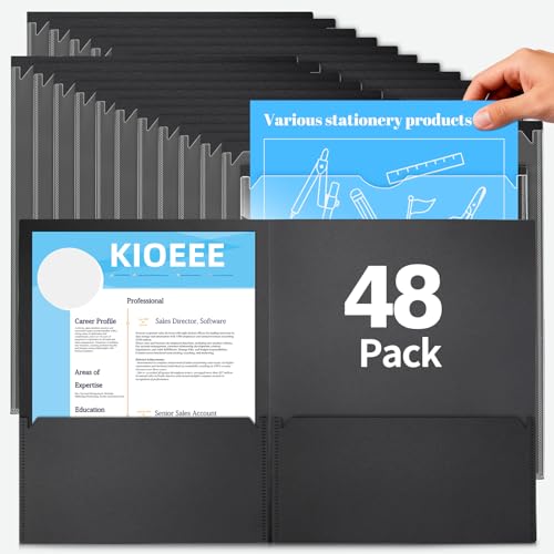 48 Pcs Black 2 Pockets Folders with Clear Front Pocket Bulk Heavy Duty Plastic Folders for School and Office，Fit Letter Size Paper - size: 48 Pack, style: Heavy Duty 2 Pockets&Clear Front Cover