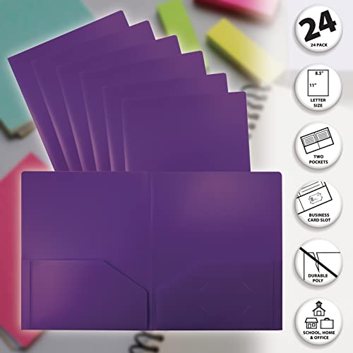 Better Office Products Heavyweight Plastic 2 Pocket Portfolio Folder, Letter Size Poly Folders 24 Pack (Purple) - color: Purple