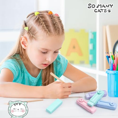 M&G 4 Pcs Cute Erasers for Kids Sliding Retractable Pencil Erasers, Push Pull Design Cute Erasers Stationery Supplies for Kids Back to School Supplies for Office - color: Purple + Pink + Blue + Green