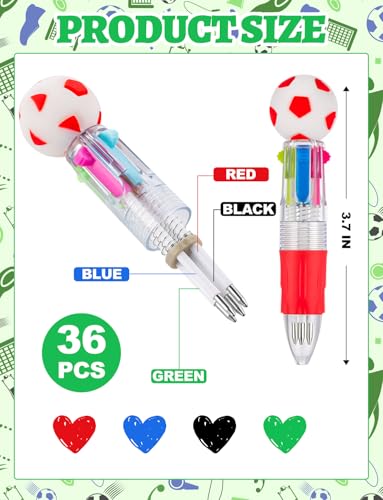 36Pcs 4-in-1 Soccer Mini Theme Multicolor Ballpoint Pens | Cute Retractable Pen Bulk for Birthday Party Classroom Student Prizes Teacher Rewards - style: SoccerMulticolorPens36Pcs