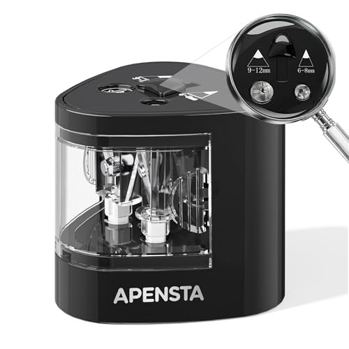 Automatic Electric Pencil Sharpener, Dual Hole, 6-12mm | DC or 4 AA Battery Power, For Standard & Colored Pencils, Portable Black Design, Easy Clean, School Office Home - color: Black