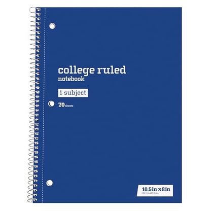 Just Basics® Wirebound Notebook, 8" x 10-1/2", College Ruled, 70 Sheets, Assorted Colors, Pack Of 6