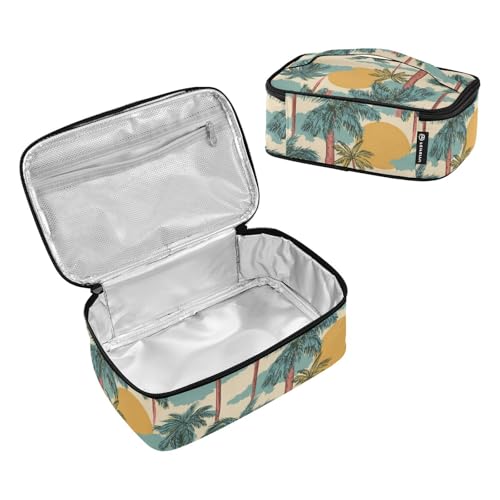 Wusikd Green Palm Trees Sunset Lunch Bag Cooler Bag Insulated Thermal Lunch Box for School Children Students Girls Boys Men Women