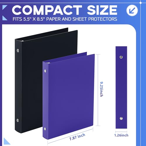 Henoyso 6 Pcs Plastic 1 Inch Mini 3 Ring Binders Fits 5.5" x 8.5" Paper, Holds(Capacity 200 Sheets), Flexible Three Round Rings Small Purple A5 Binders Bulk for School, Office Use, Photo Album - color: Purple, size: 1 Inch
