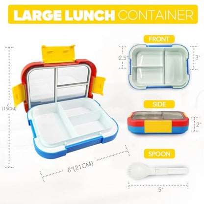 EASYFUN Bento Box Adult, Lunch Box, 3-Compartment Lunch Containers, Drop-Proof, Dishwasher Safe & Made with BPA-Free Materials (Red blue) - color: Red blue
