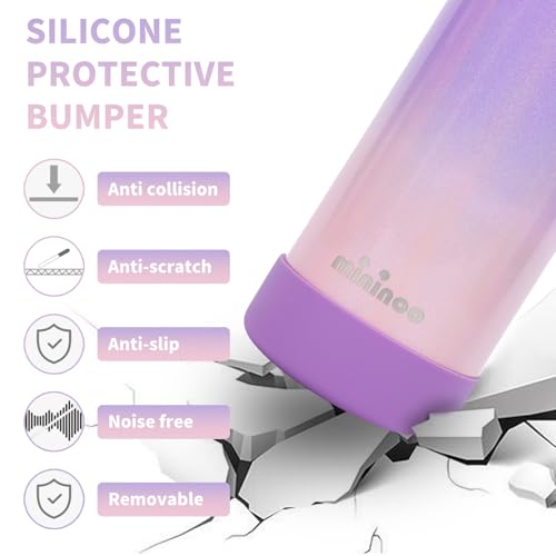 Mininoo Kids Water Bottle for School - 16 oz Stainless Steel Insulated Water Bottle with Ceramic-Lined, Leakproof Straw Lid & Beaded Handle for Girls & Boys - color: Sparkle Lavender