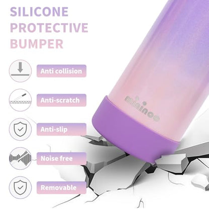Mininoo Kids Water Bottle for School - 16 oz Stainless Steel Insulated Water Bottle with Ceramic-Lined, Leakproof Straw Lid & Beaded Handle for Girls & Boys - color: Sparkle Lavender