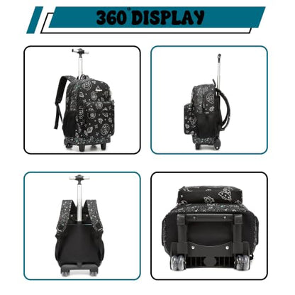 Kids Rolling Backpack for Boys 16.5" School Roller Backpack with Lunch Box, Toddler Backpacks with Wheels Rollig Wheeled Backpacks for Elementary School - color: Black Space