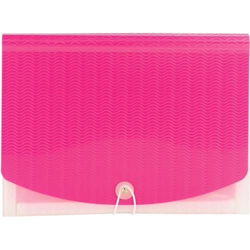 Smead Poly Frequency Expanding File Folders, Flap and Cord Closure, Letter Size, Wave Pattern, 13 Pocket, Pink/Clear (70864) - color: Pink/Clear, size: Letter