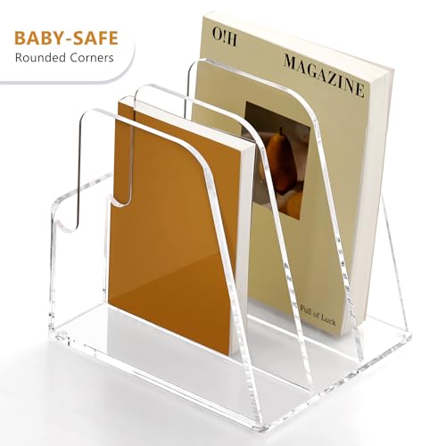 SANRUI Desk Organizer Clear Acrylic Desk Magazine File Holder with 3 Vertical Sections Magazine Rack File Organizer for Office, Home, School - size: B5,3-Section