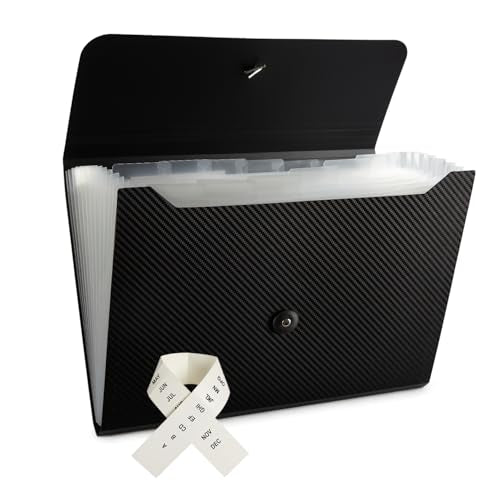 Expanding File Folder File Organizer 13 Pockets Accordion Filing Folder Expandable File Folder for Documents Aesthetic Paper Organizer Folder for Work, School, Home, Office, Black Transparent - color: Transparent-black