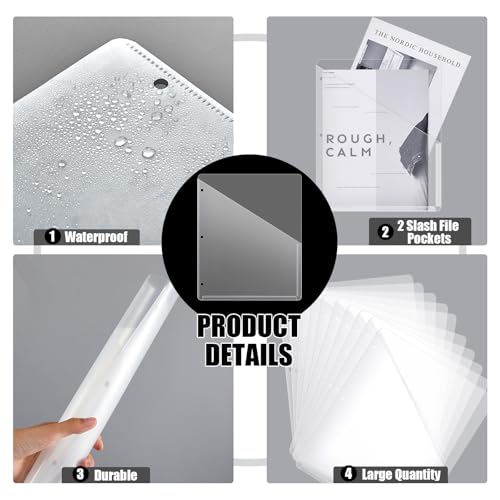 Seajan 24 Pcs Pocket Folders for 3 Ring Binder Clear Plastic Folders Sleeves with 2 Pockets 3 Hole Punch Binder Dividers Poly Slash File Jackets for Office School Document Organizer (White) - color: White