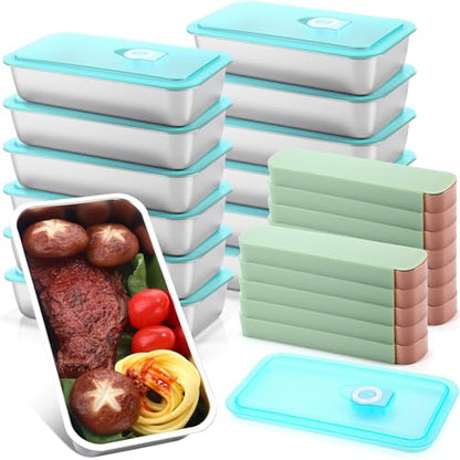 Vesici 12 Pack Stainless Steel Bento Boxes with Tableware Set 17 oz 1 Compartments Snack Box Containers with Leakproof Lids, Divided Meal Prep Lunch Box Food Container Dishwasher Safe - style: 1 Compartments