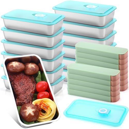 Vesici 12 Pack Stainless Steel Bento Boxes with Tableware Set 17 oz 1 Compartments Snack Box Containers with Leakproof Lids, Divided Meal Prep Lunch Box Food Container Dishwasher Safe - style: 1 Compartments