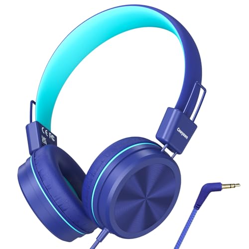 Cowyawn Kids Headphones, Toddler Headphones with Safe Volume Limiter 94dB, Wired School Headphones for Kid, 3.5mm Adjustable On-Ear Headphone for Boys/Girls/Children/Teens/iPad/Computer, Dark Blue - color: Dark Blue