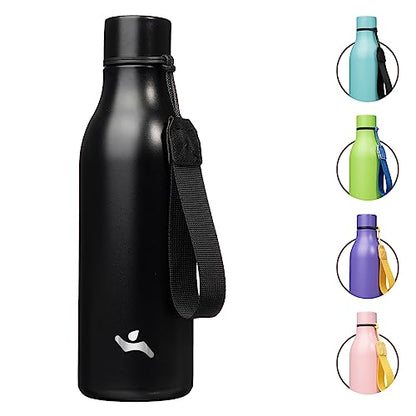Konokyo Insulated Water Bottle with Strap,18 oz Double Wall Stainless Steel Vacuum Bottles Metal Water Flask,Black - color: Black, size: 18 Ounces