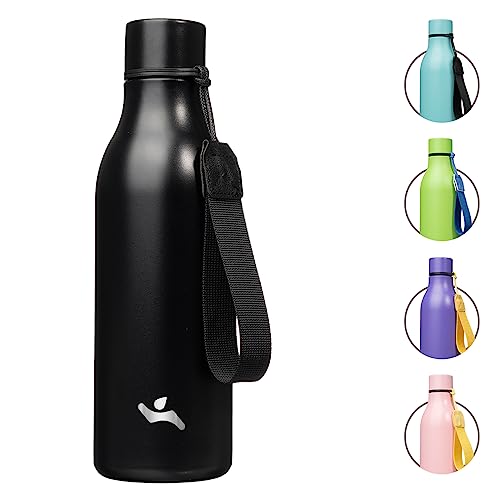 Konokyo 18 oz Insulated Stainless Steel Metal Water Bottle with Strap - color: Black, size: 18 Ounces