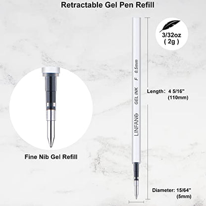 Black Gel Pens Refills, 12 Pack Retractable Gel Ink Pen Refills Bulk, Fine Point 0.5mm Tip Smooth Writing Quick Dry Gel Pen Refills for Journaling Writing School Office Supplies (12 Black) - style: 12 Black
