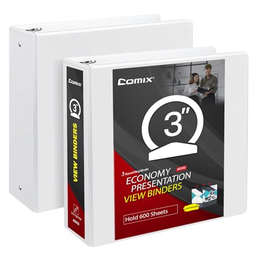 Comix Sturdy Round Ring Binder 3 inch with Clear View Cover, Holds 600 Sheets of US Letter Size Paper, 2 Pack (White) - color: White, size: 3 Inch, style: 2 Pack