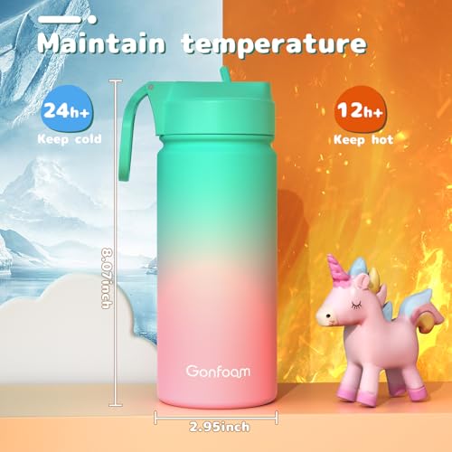 Gonfoam 16oz Kids Stainless Steel Insulated Water Bottle, 2 Pack | DIY Stickers, BPA-free, Leak-proof, Sturdy, Keeps Cold 24h, Easy to Carry, Easy to Clean, Back to School, Gifts - color: Blue+Green, size: 16 Ounces