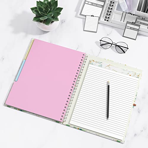 Rimilak Spiral Clipboard Folio with Refillable Lined Notepad, 14.5 x 9.8 In, Hardcover Cover with 5 Interior Pockets, Elastic Band and Pen Loop Series. Cute Stylish Clipfolio, Bohe Leaves - color: Bohe Gold Leaves