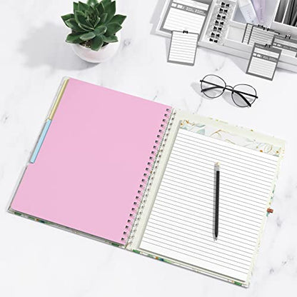 Rimilak Spiral Clipboard Folio with Refillable Lined Notepad, 14.5 x 9.8 In, Hardcover Cover with 5 Interior Pockets, Elastic Band and Pen Loop Series. Cute Stylish Clipfolio, Bohe Leaves - color: Bohe Gold Leaves