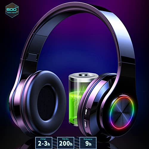 Wireless Bluetooth Headphones with Colorful LED Lights, Black | HiFi Stereo Sound,Light Weight,Foldable,Colorful Backlit,Rechageable,Over Ear Headset for PC/Travel/Class/Office/Kids/Adult - color: Black 2