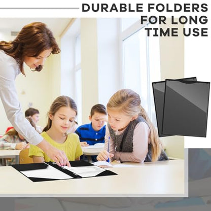 Henoyso 18 Pcs Plastic Folder with Clear Front Pocket and 3 Prong Plastic Folders with Card Slot Pocket Folders with Prongs for School Office (Black) - color: Black