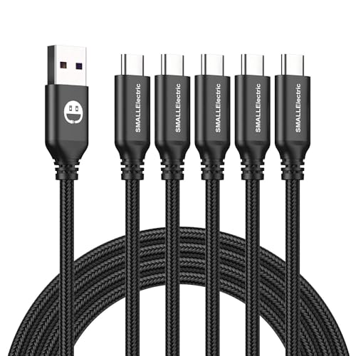 SMALLElectric USB to USB C Cable 3FT 5 Pack, Type C Fast Charger Cord | 3A braided USB A to C charging cords for iPhone 17 16 15, car, office, Samsung Galaxy, LG and Type C devices.(Black) - color: Black, size: 3foot