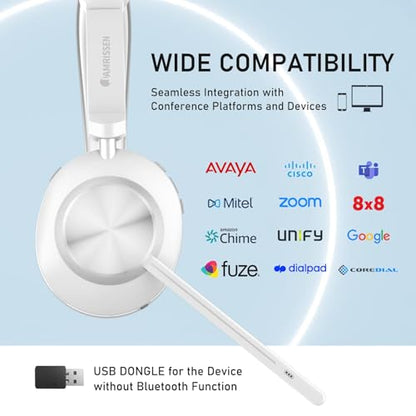 Wireless Headset with Mic for Work, Bluetooth Headphone with Microphone, AI Noise Canceling Mic & Mute, Wireless Headset with USB Dongle & Charging Dock for PC/Cell Phones/Call Center/Teams