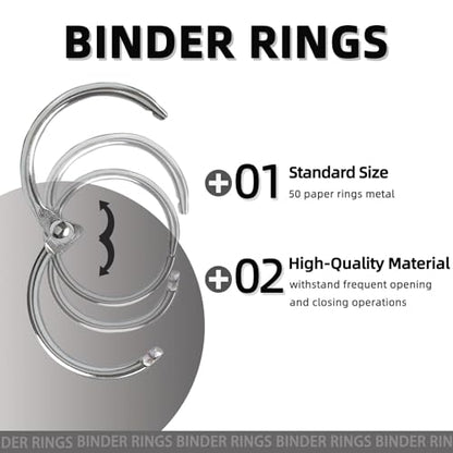 NEEWAY 50pcs Loose Leaf Binder Rings 1 1/5 Inch, Book Rings with Single Hole Puncher, Metal Ring for Index Cards, Metal Paper Ring
