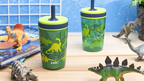 Zak Designs Dino Camo Kelso Tumbler 3pc Set, Leak-Proof Screw-On Lid with Straw, Bundle for Kids Includes Plastic and Stainless Steel Cups with Additional Sipper - color: Dino Camo, size: 3 Piece Set (Pack of 1)