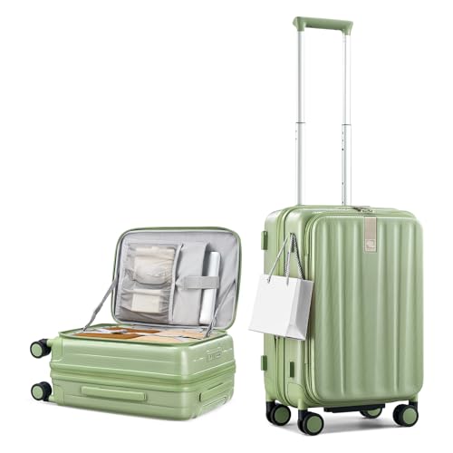 Hanke 20 Inch Expandable Carry On Luggage Airline Approved Top Opening Hard Shell Suitcases with Wheels Lightweight Travel Luggage Carry On Suitcase for Woman Men-Bamboo Green - color: Bamboo Green, size: 20 Inch Expandable