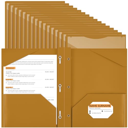 Henoyso 48 Pcs Plastic Folder with Clear Front Pocket and 3 Prongs Heavy Duty Plastic Folders with Card Slot Pocket Folders with Prongs for School Office Home(Brown) - color: Brown
