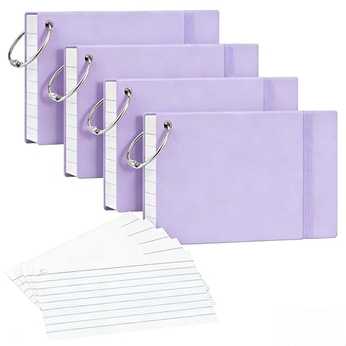 NEEWAY Heavyweight Ruled Index Cards 3x5, 200 Count Flash Cards with Rings and Cover, White Note Cards Lined for Home, Office (Light Purple) - color: Light Purple