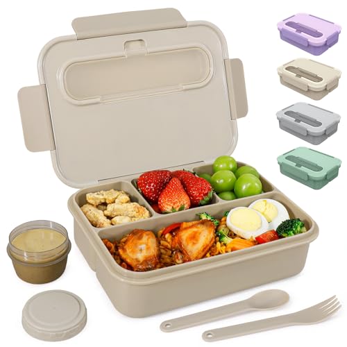 Caperci Bento Box Adult - 50 oz Large Lunch Containers for Adults and Teens, 4-Compartment Bento Lunch Box with Utensils & Leak Proof Sauce Cup, Dishwasher Safe, Durable, BPA-Free (Mocha) - color: Mocha