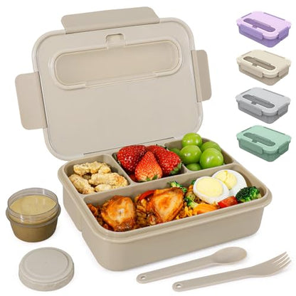 Caperci Bento Box Adult - 50 oz Large Lunch Containers for Adults and Teens, 4-Compartment Bento Lunch Box with Utensils & Leak Proof Sauce Cup, Dishwasher Safe, Durable, BPA-Free (Mocha) - color: Mocha