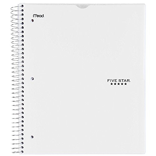 Five Star Spiral Notebook, 3 Subject, College Ruled Paper, 150 Sheets, 11" x 8-1/2", Customizable Cover, White (38006) - color: 05 White