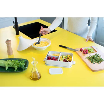 Brabantia Make & Take Bento Lunch Box (Light Gray) 2 Compartments & Lidded Pot, Lift-Out Tray Divider, BPA-Free, Airtight Snap Locks, Microwave & Freezer Safe, Travel Meal Prep Container, 68oz - color: Light Gray, style: Bento Lunch Box