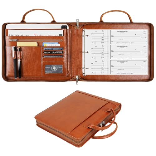 3 Ring Check Binder for 3 on a Page 9" x11 1/4" Check Holder, Zippered Business Checkbook Holder, 3 Ring Check Book Binder for Business Checks, Fit 3 & 9 Holes Check - Oil Brown - color: Oil Brown, size: Non-Custom