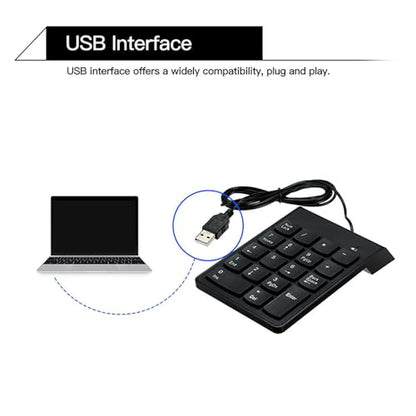 cimetech Wired Number Keypad, 18 Key USB Numeric Pad Keyboard for Laptop PC Computer Desktop Surface Pro Notebook - color: Wired-Black