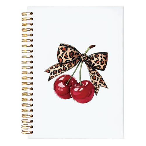 Leopard Bow Cherry Notebook Journal,Trendy School Supplies for Girls | Preppy Spiral Planner for Girls & Women,Cute Notebooks for Women,5.5x8.3 Inch - color: Cherry - Leopard bow