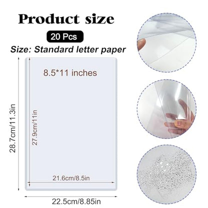 Rainmae 20 Pack 8.5" x 11" Rigid Print Protectors, Clear Waterproof Hard Plastic Page Sheet Protectors, Paper Sleeves Photo Sleeves Document Holder Birth Certificate Protector - color: 8.5*11in (20pcs)