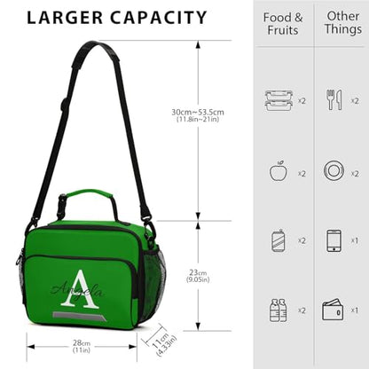 Custom Student Lunch Bag for Boys Girls Green Solid Color Personalized Name Lunch Box Insulated Cooler Bag for School Picnic Office - color: Multi25