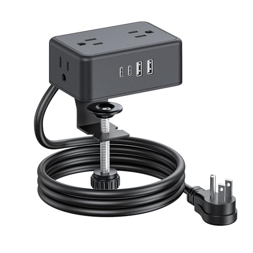 Desk Clamp Power Strip 4AC Outlet 2USB-C Ports,2 USB-A Ports,Desktop Tube Edge Mount Outlet Under Desk Table Leg Widely Spaced Surge Protector Outlet Station,6.6ft Heavy Duty Plug and Cord.