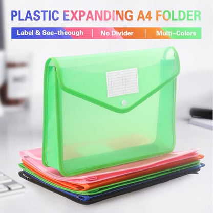 Tamaki Plastic Expanding File Folder, Fit Letter/A4 Size, Green, 1 Pack | Transparent Envelopes with Snap Closure, No Dividers, Large Capacity - color: Green