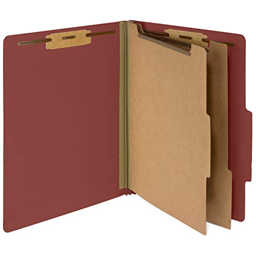Blue Summit Supplies 10 Classification Folders, 2 Divider, Red | Heavy-duty, 2 in expansion, 2 prong fasteners, 2 dividers, 6 sections, for medical, legal, and personnel files