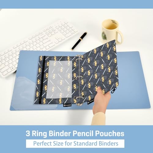 Binder Pencil Pouches Ninja Pattern Pen Case Black | Clear Window 3 Rings, Cosmetic Bags School Office Supplies Cosmetic Makeup Bag 2 Psc - color: Multi-ninja